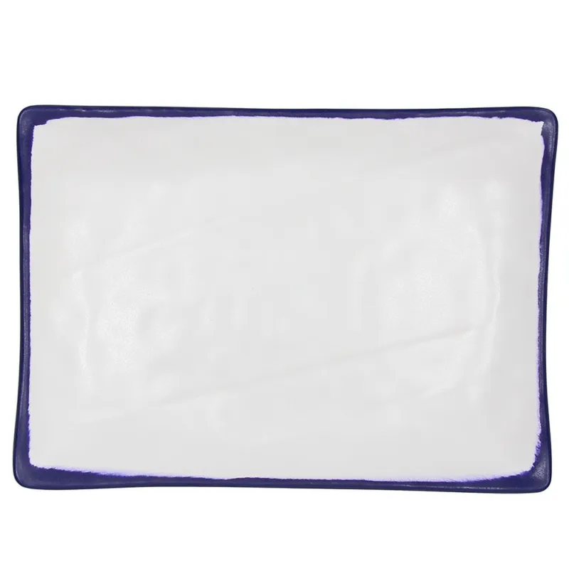 Direttamente Dal Produttore Piatto rettangolare 33 cm White and Blue Rim Melamina Bianco