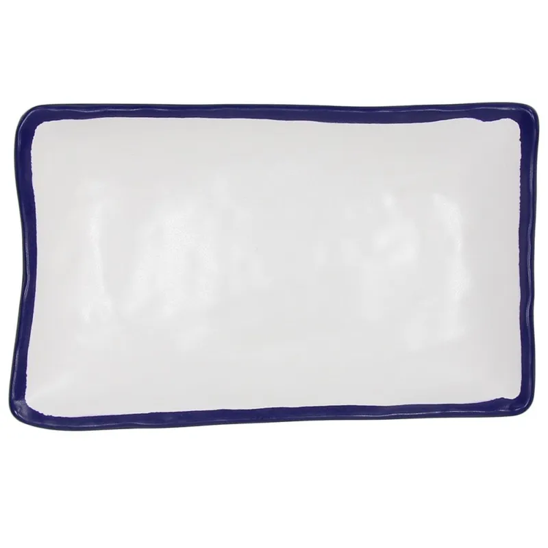 Piatto rettangolare 27 cm White and Blue Rim Melamina Bianco Ultima Occasione