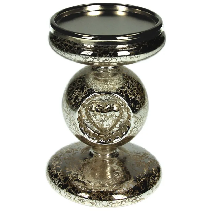 Portacandela silver con led Cuore Vetro Argento Esclusivo