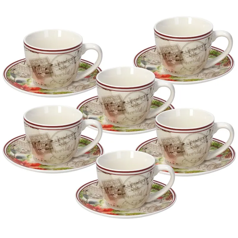 Confezione 6 Tazze caffe‘ con piatto 80 cc Sinfonia New Bone China Multicolor Spedizione Espresso