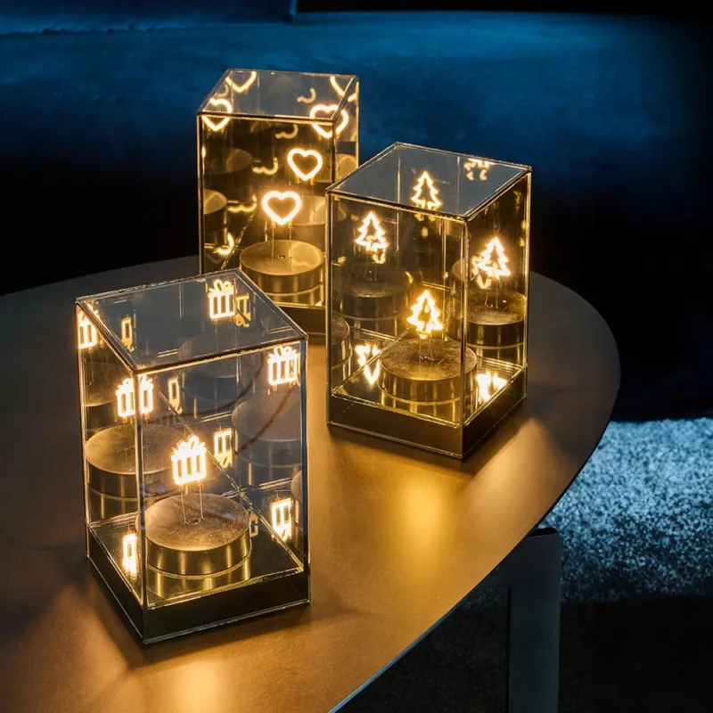 Parallelepipedo cuore con led h 20 cm Vetro Marrone Offerta Limitata
