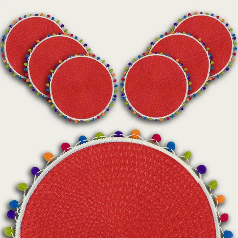 Spedizione Espresso Sottopiatto PonPon Ø 38 Cm,set-6-tovagliette-piu-conveniente-rosso