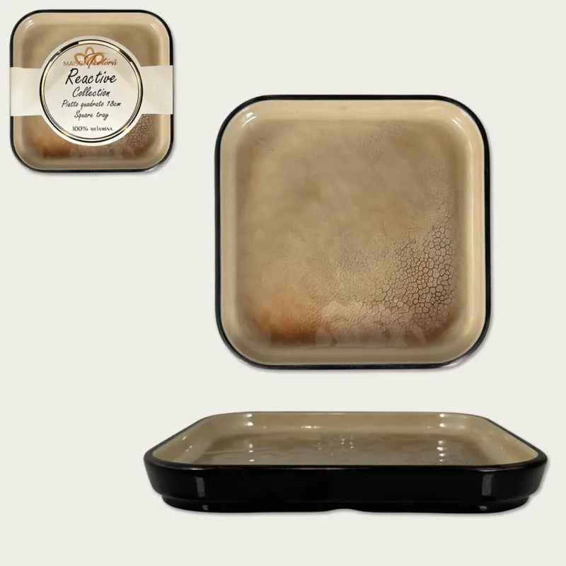 Piatto Quadrato In Melamina Reactive,marrone Esclusivo