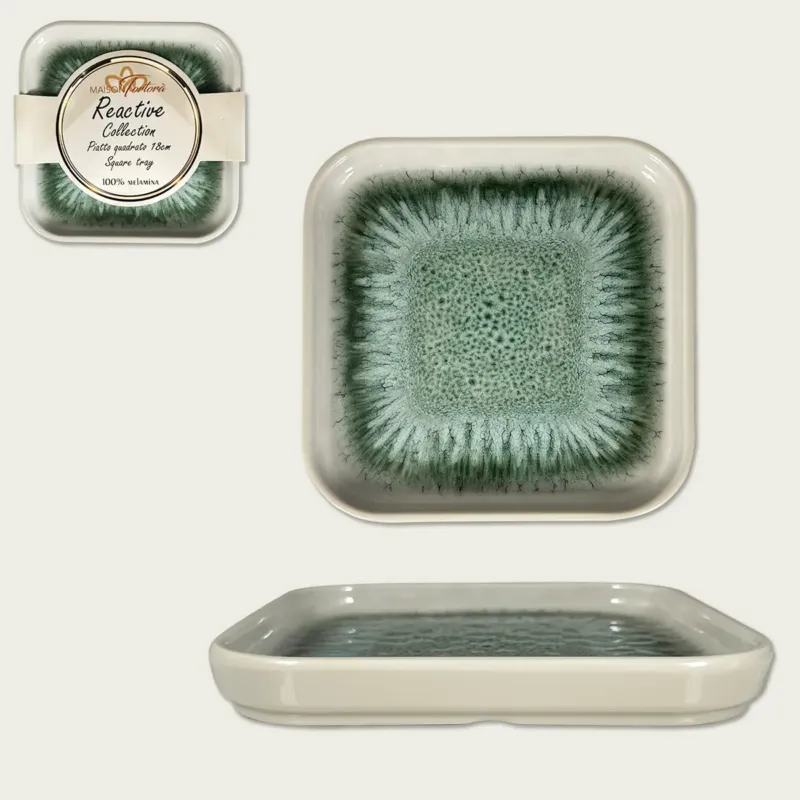 Piatto Quadrato In Melamina Reactive,verde Offerta Del Giorno
