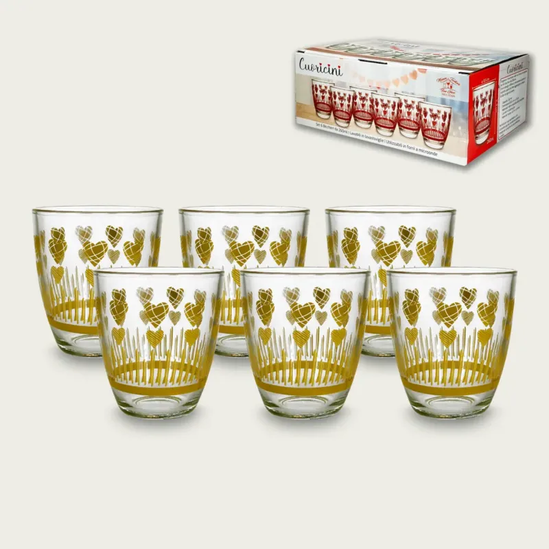 Set 6 Bicchieri Cuoricini Bombato In Vetro 25Cl,giallo Subito Disponibile