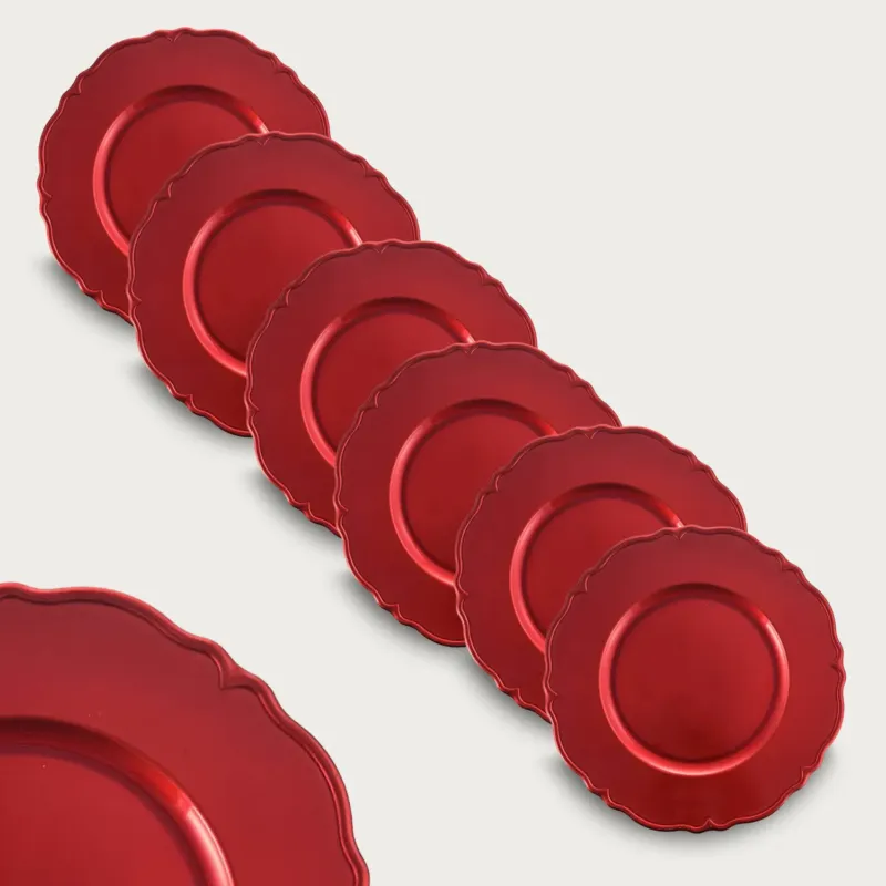Vendita Finale Set 6 sottopiatti Barocco In Plastica,rosso