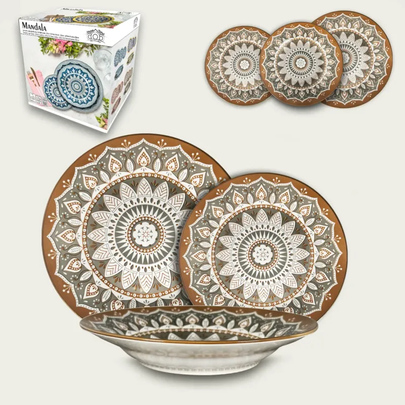 Quantità Limitata Set 18 Piatti Mandala In Porcellana,marrone
