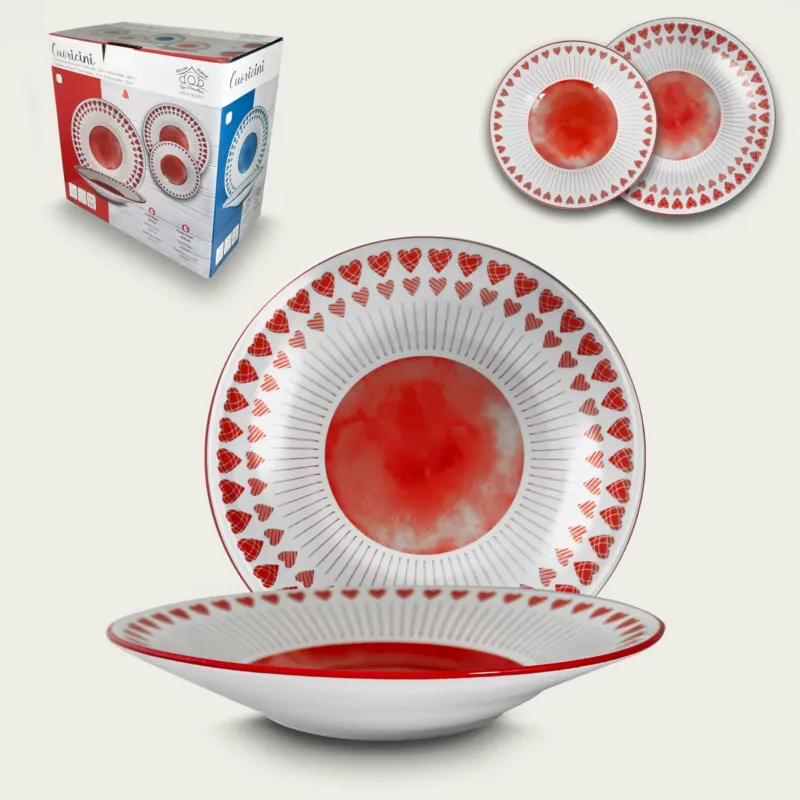 Set 12 Piatti Cuoricini In Porcellana,rosso Promozione Esclusiva
