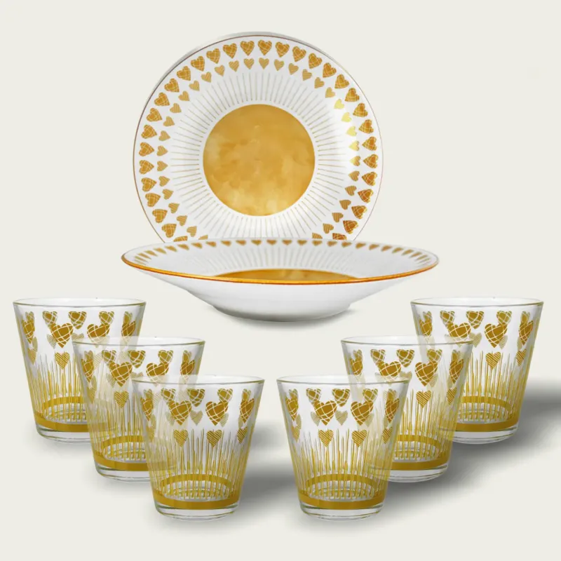 Set 6 Bicchieri Cuoricini In Vetro 25Cl,set-piu-conveniente-6-bicchieiri-e-12-piatti-giallo Miglior Prezzo