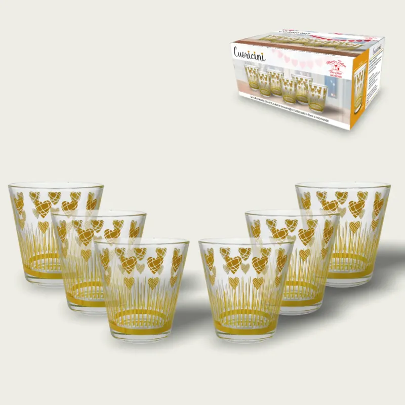 Set 6 Bicchieri Cuoricini In Vetro 25Cl,giallo Offerta Lampo