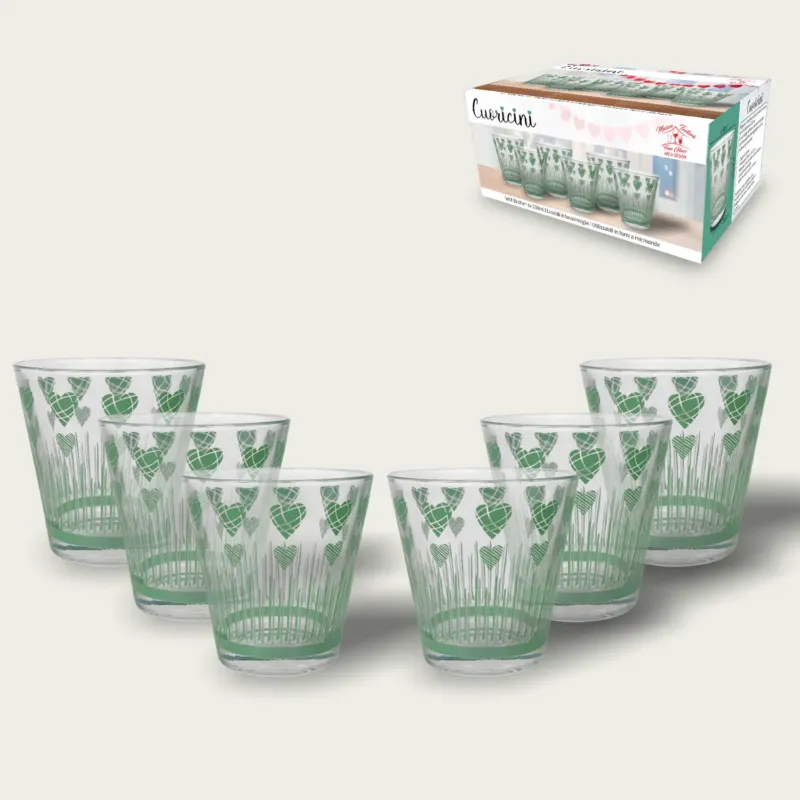 Set 6 Bicchieri Cuoricini In Vetro 25Cl,tiffany Reso Gratuito