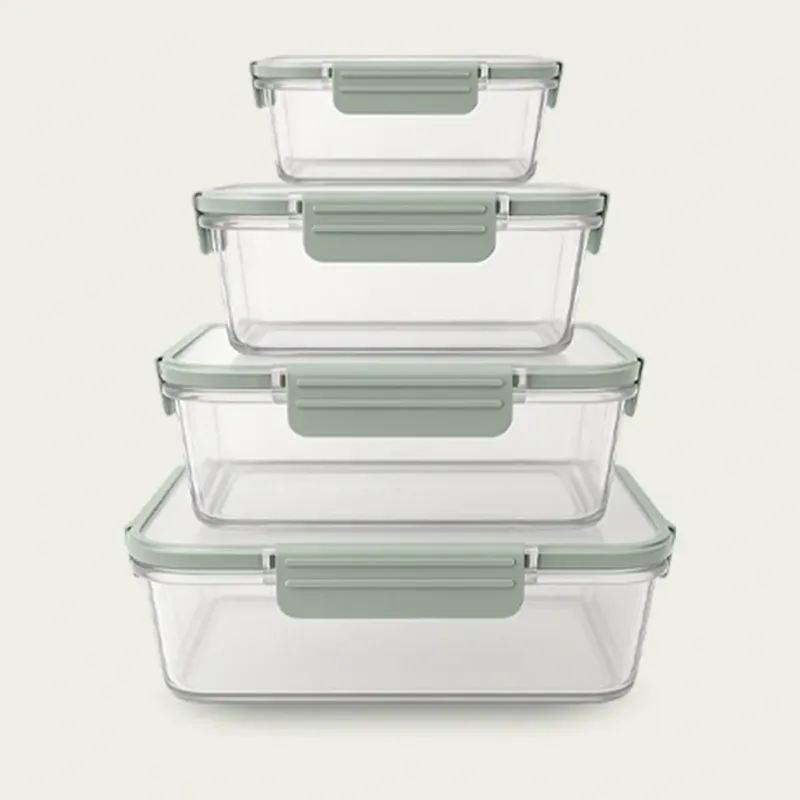Promozione Set 4 Contenitori Rettangolari Fresco Box Con Coperchio In Plastica,verdone