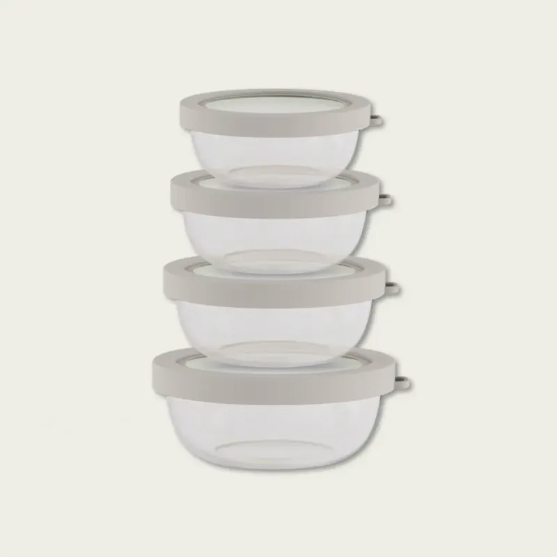 Set 4 Contenitori Tondi Fresco Box Con Coperchio In Plastica,tortora Soddisfatti O Rimborsati