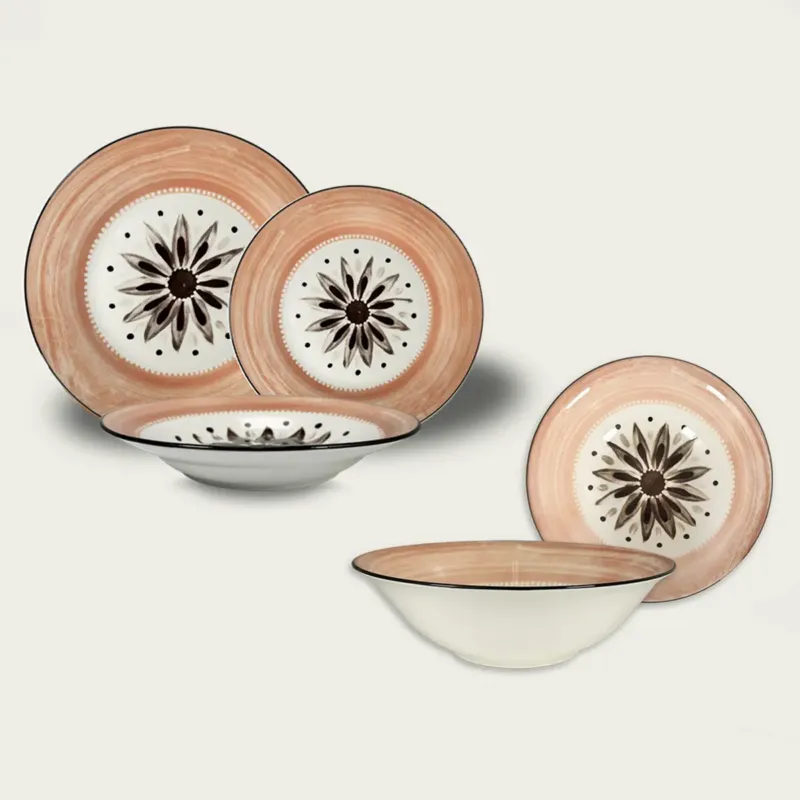 Insalatiera Petalia In Porcellana,set-piu-conveniente-rosa-18-piatti-e-insalatiera Saldi