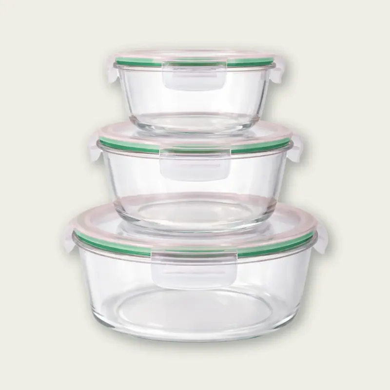 Set 3 Contenitori Tondi Ermetiko Con Coperchio In Vetro,verde Spedizione Espresso