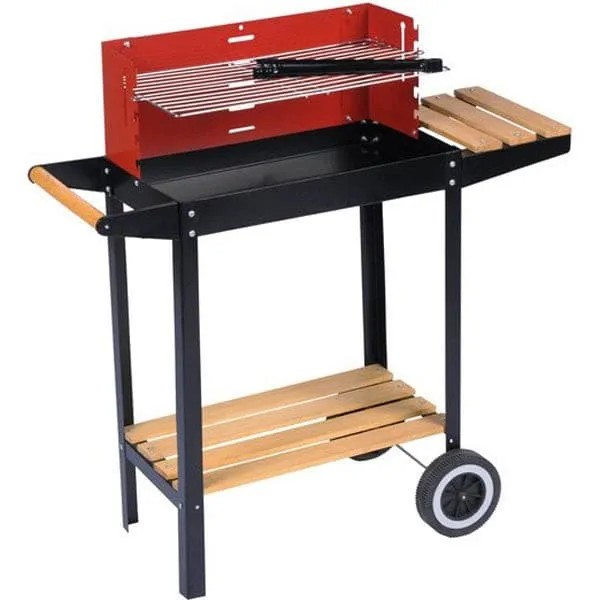 Offerta Limitata Barbecue a Carbone Con Griglia Acciaio e Legno 2 Ruote 83x28x83cm BBQ Collection