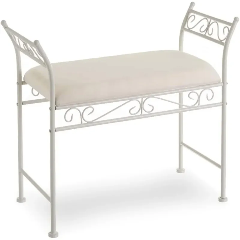 Sgabello Panchina Panca Camera da Letto in Ferro e Cotone Shabby Chic Bianco Offerta Lampo