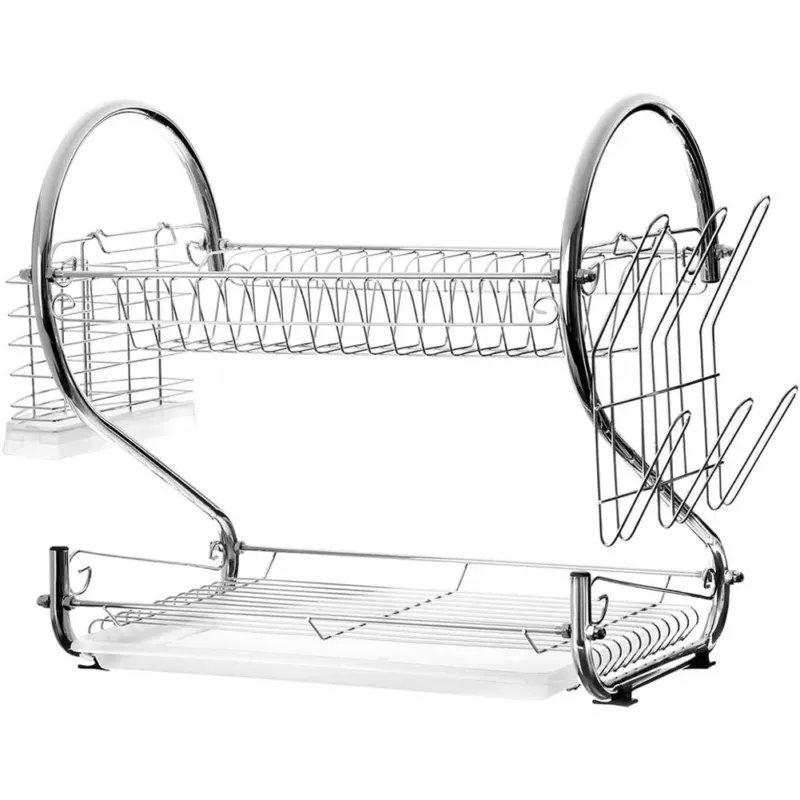 Offerta Lampo Scolapiatti Mensola Lavandino Moderno Doppio Ripiano con Vassoio Salvagoccia