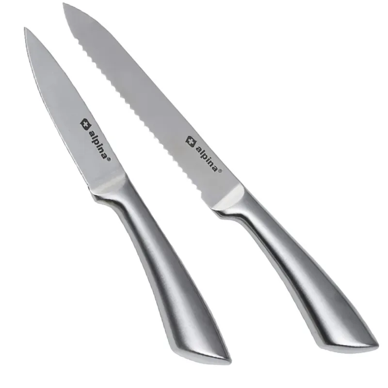 Set 2 Coltelli da Cucina Coltello con Lama Seghettata e Liscia in Acciaio Inox Prezzo Ridotto