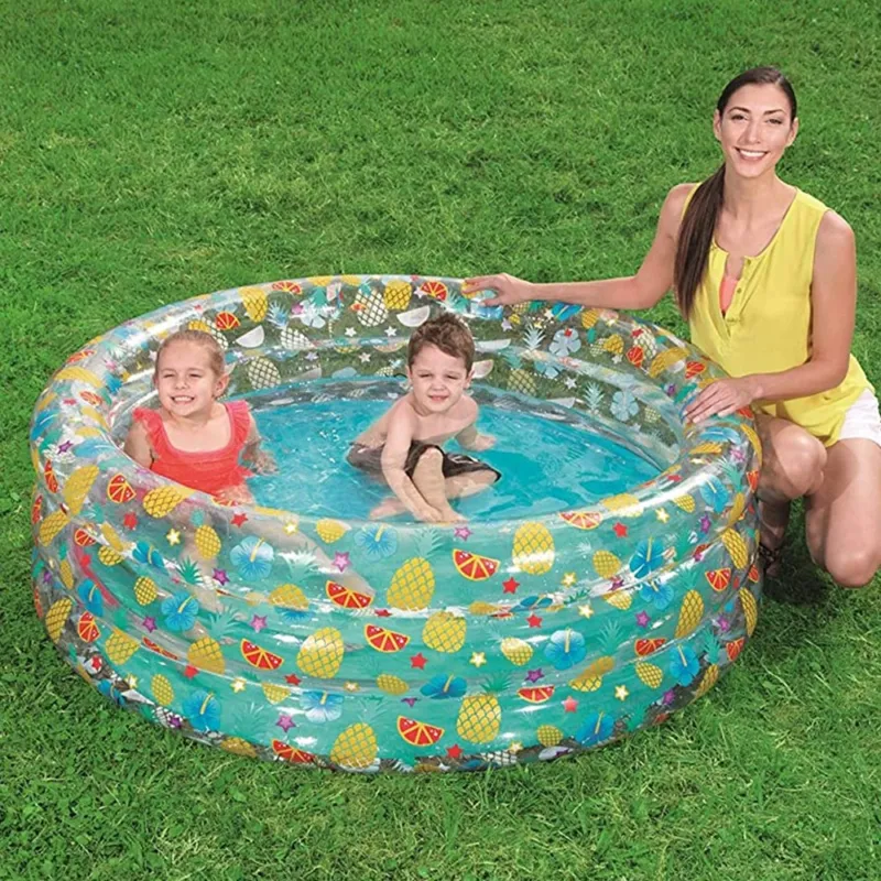 Piscina Rotonda 150cm Gonfiabile Fuoriterra Trasparent Bambini Giardino 3 Anelli Nuova Collezione