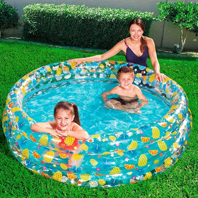 Occasione Imperdibile Piscina Rotonda 170cm Gonfiabile Fuoriterra Trasparent Bambini Giardino 3 Anelli