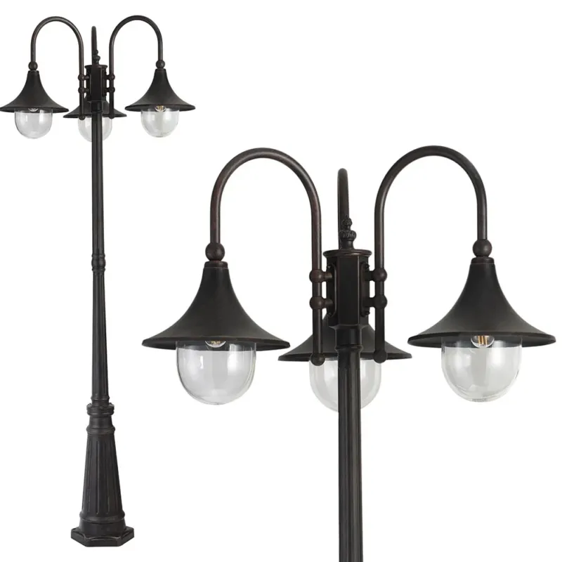 Ultima Occasione Lampione Vittoriano Classico da Giardino 3 Lanterne Arco in Alluminio 220cm