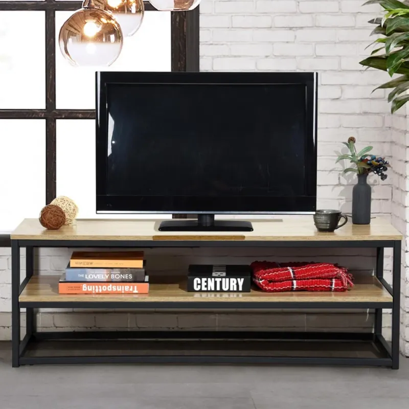 Offerta Speciale Mobile TV Televisore Legno Metallo Libreria 2 Ripiani Design Moderno Industriale