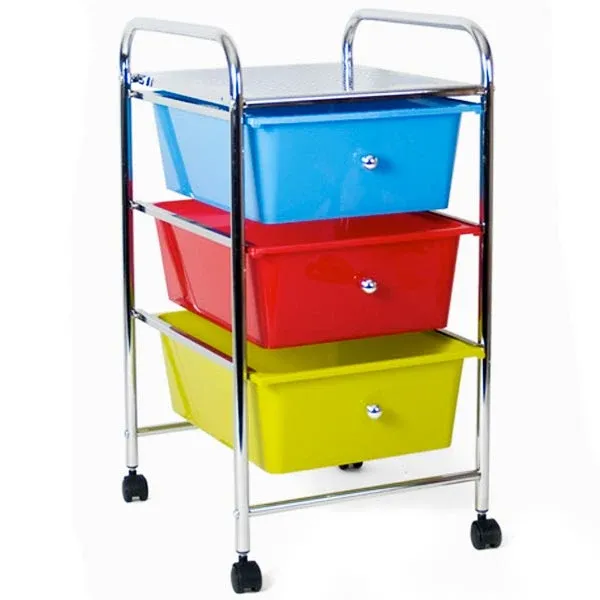 Subito Disponibile Carrello Estetista in Acciaio Cromato Cassettiera 3 Cassetti Colorati 4 Ruote