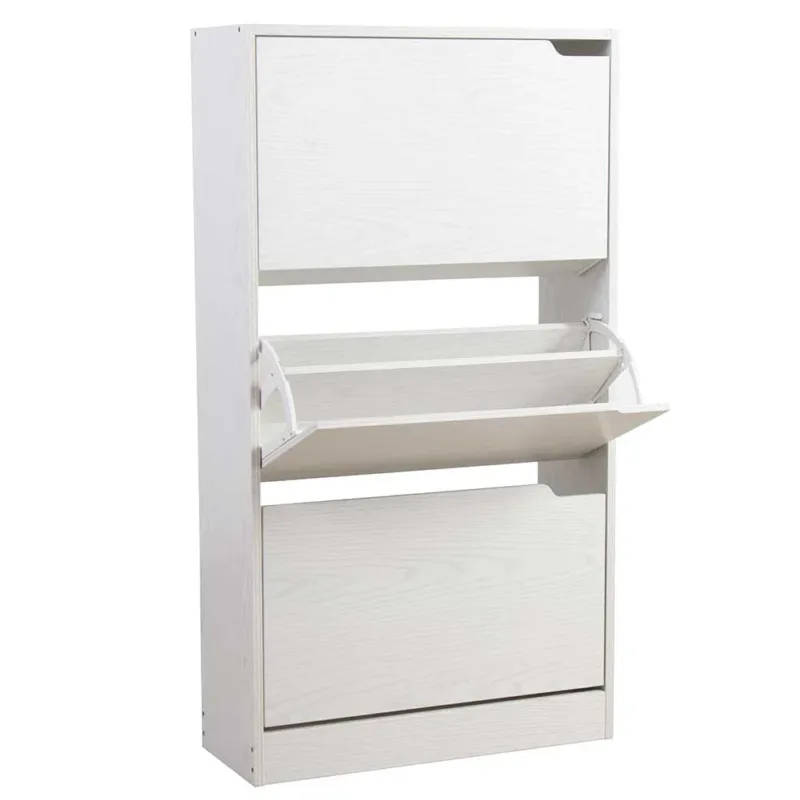 Occasione Scarpiera 3 Ante Ripiani Doppia Profondita Legno MDF 63x24x115 Bianco Frassinato