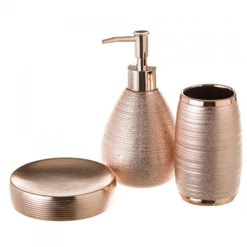 Set Bagno 3pz Dispenser Portasapone Bicchiere Spazzolini in Ceramica Bronzo Offerta Speciale