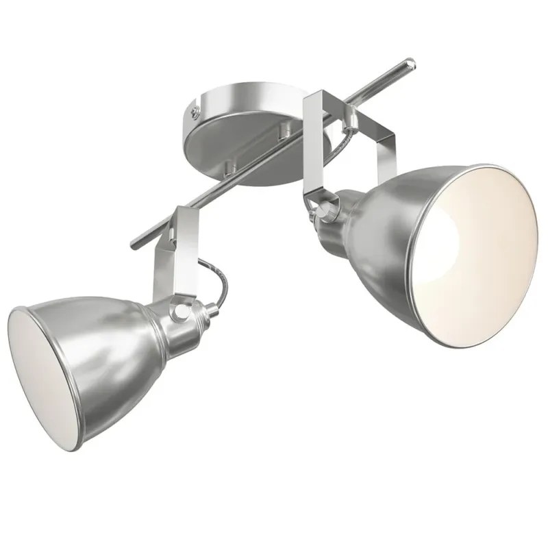 Sconto Lampadario Lampada 2 Luci Faretti Direzionabili Metallo Design Moderno E14 Silve