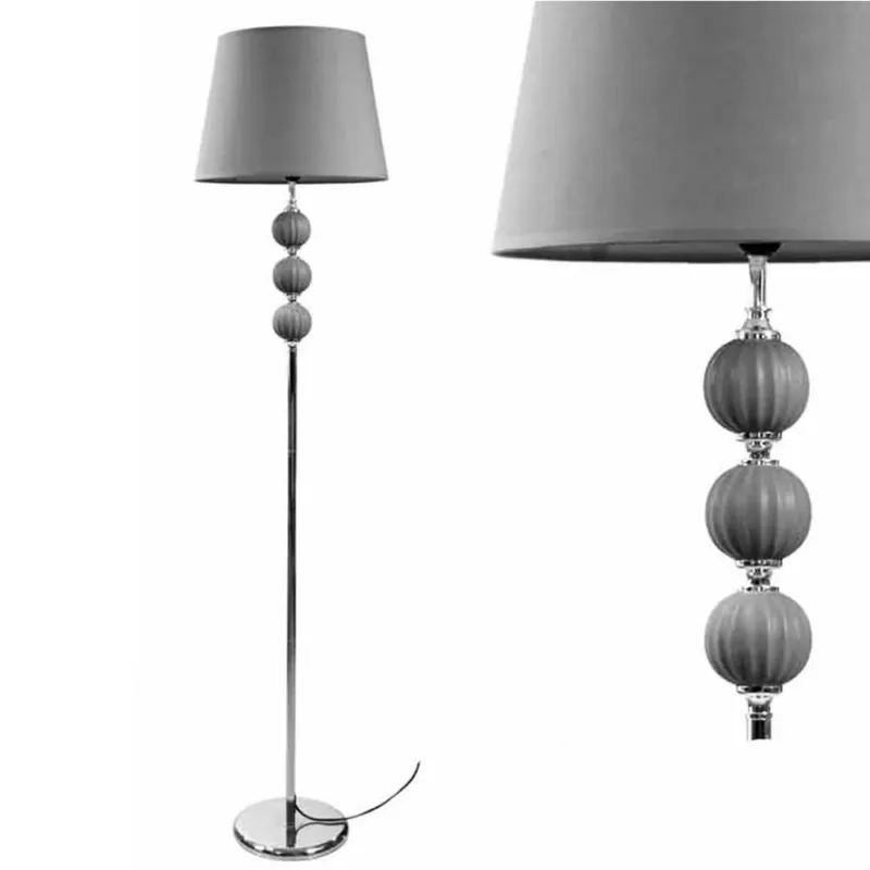 Lampada Piantana da Terra in Metallo Paralume Tessuto Grigio Design Moderno Scelto Dai Clienti
