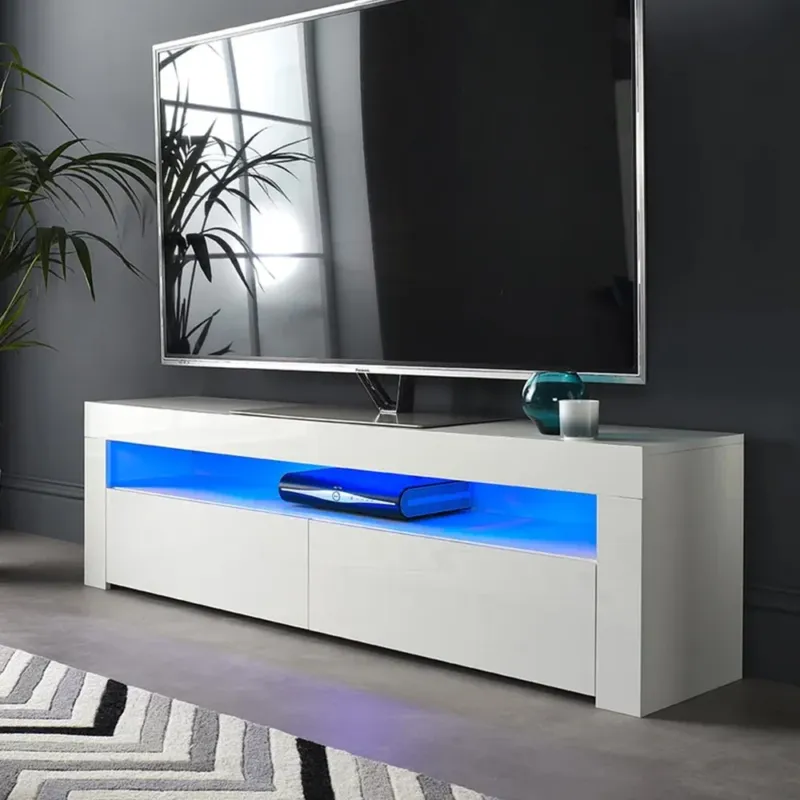 Mobile TV Porta Televisore con Luci LED Telecomando Design Moderno 2 Ante Bianco Soddisfatti O Rimborsati