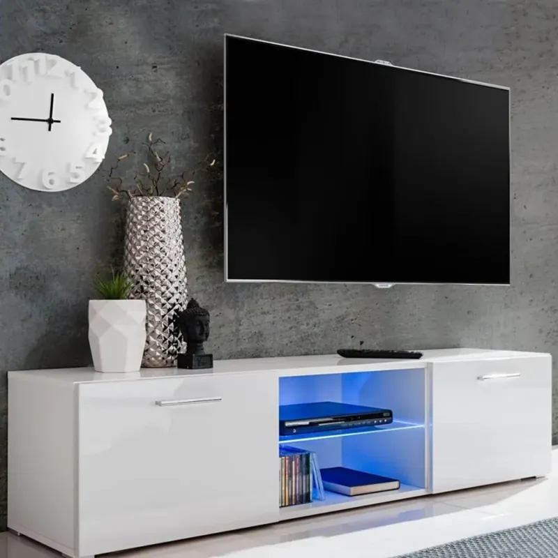 Spedito Oggi Mobile TV Porta Televisore con Luci LED Telecomando Design Moderno 2 Ante Bianco