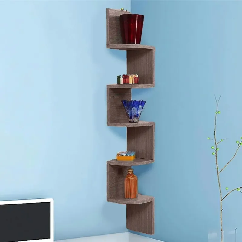 Direttamente Dal Produttore Libreria Scaffale Mensole Parete Angolare Moderna 5 Ripiani Angolo Grigio