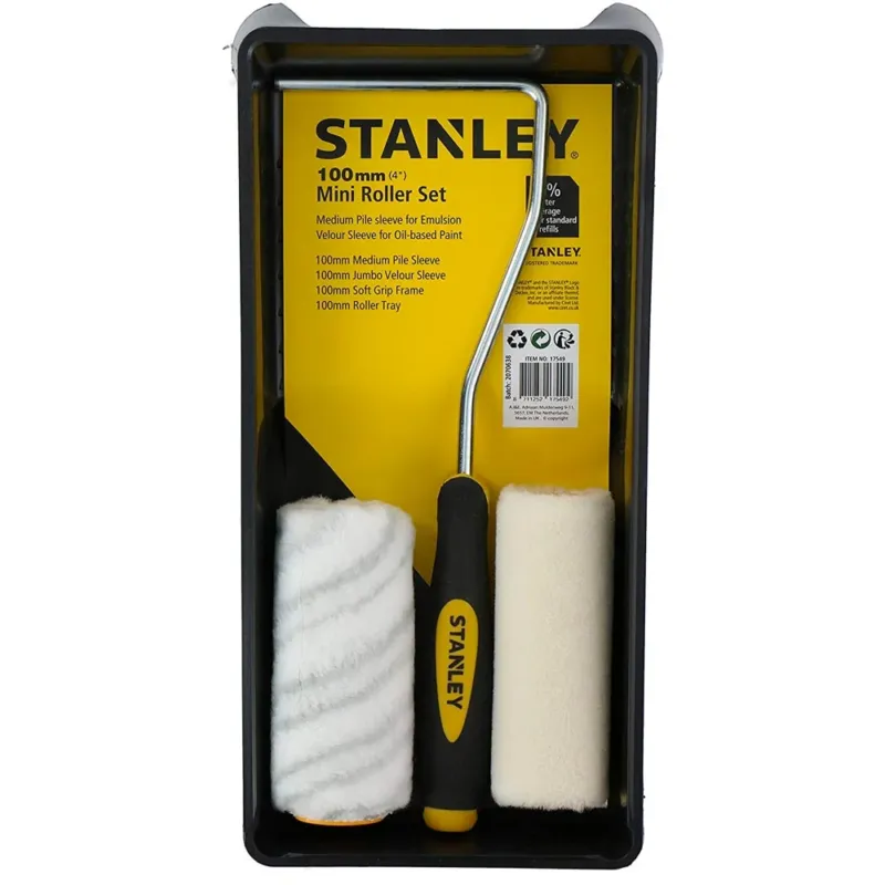 Set Pittore Stanley con 2 Rulli 10cm e Vaschetta Pittura Verniciare Pareti Casa Offerta Lampo