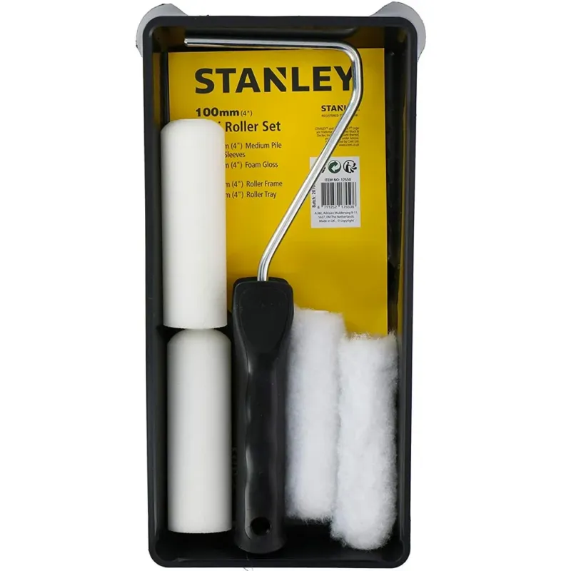 Set Pittore Stanley con 4 Rulli 10cm e Vaschetta Pittura Verniciare Pareti Casa Non Perdere