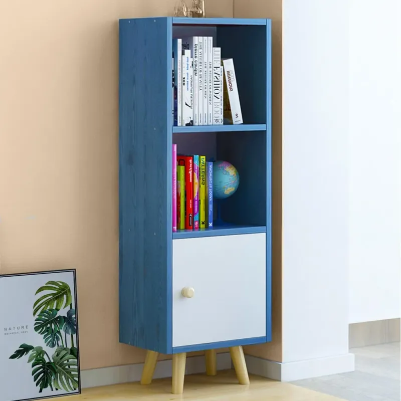 Mobile Libreria 2 Ripiani + Anta Mobiletto Legno Design Moderno 132x30x33cm Blu Promo Stagionale