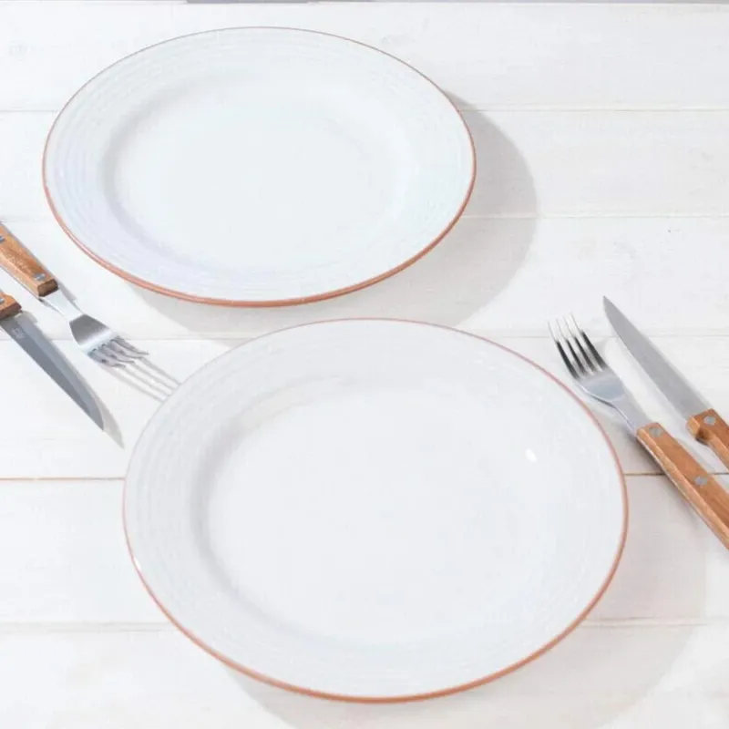 Set 2 Piatti Piani Piatto da Portata 28cm Bianco con Bordo in Terracotta Scelto Dai Clienti