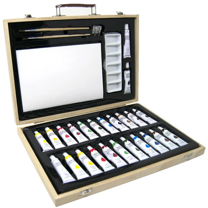Affare Valigetta Legno Pittore 29pz Colori Pittura Tempera Fogli Pennelli Professionale