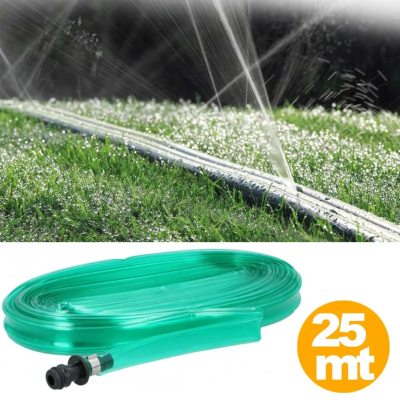 Tubo Piatto Microforato 25 Mt Irrigazione Giardino Piante Esterno con Connettore Spedito Oggi