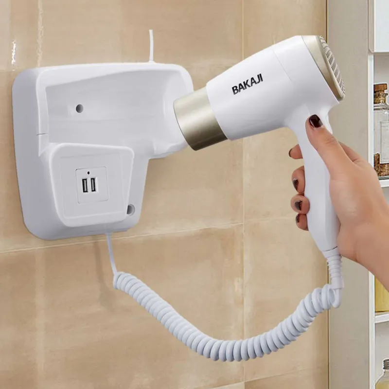 Asciugacapelli Parete Muro Hotel Phon Asciuga Capelli Bagno 1300W 2 Ingressi USB Novità