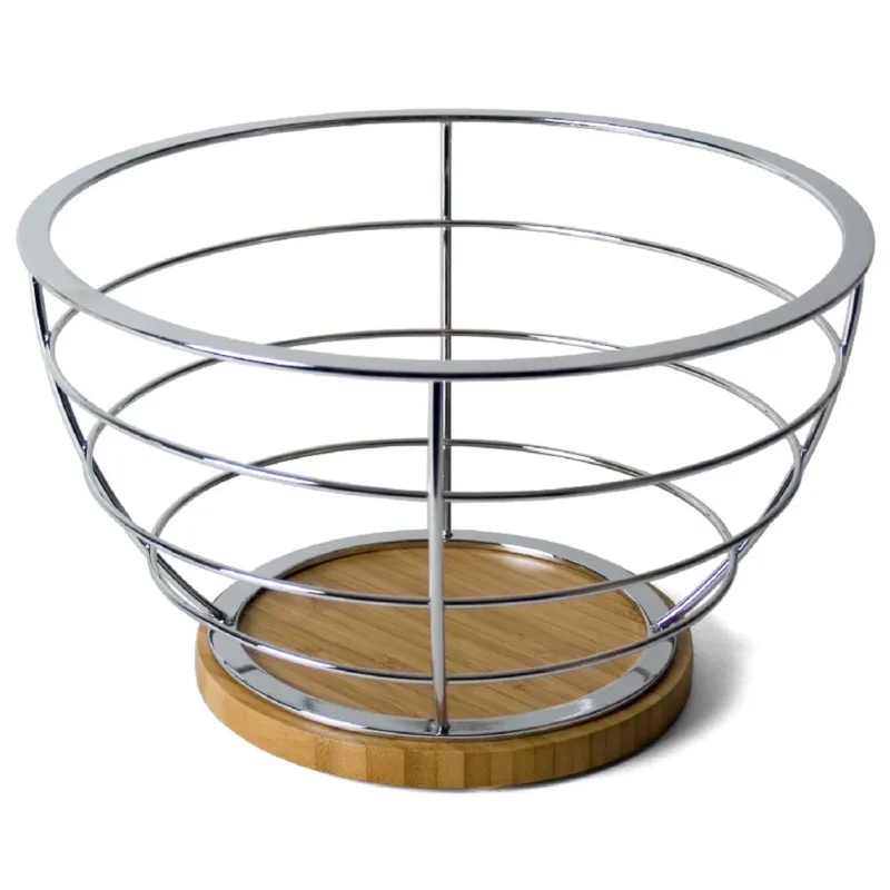 Bestseller Cestino Portafrutta Centrotavola Metallo e Pino Porta Frutta Rotondo 26 x 15 cm