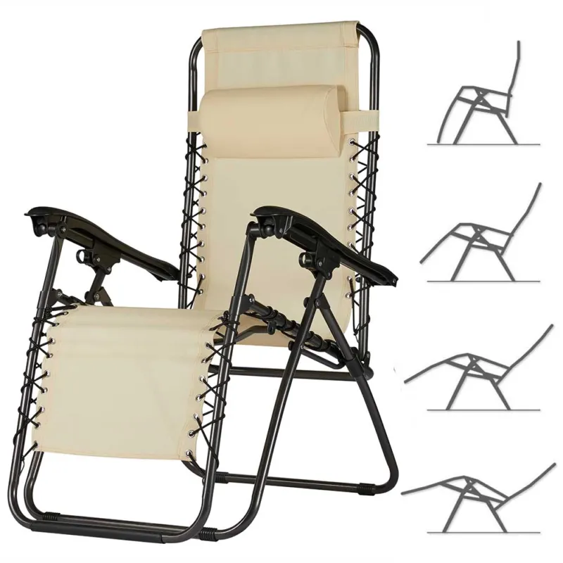 Sedia da Giardino Poltrona Relax Pieghevole Gravita Zero Acciaio Texilene Beige Saldi