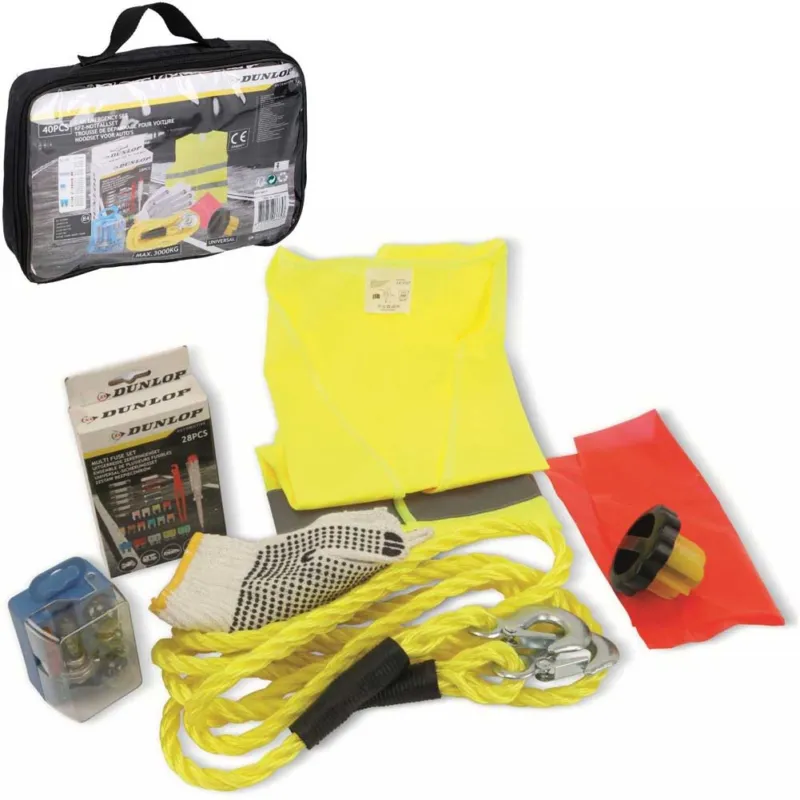 KIt Emergenza Auto con set Lampadine Fari e Fusibili di Ricambio Corda e Guanti Saldi