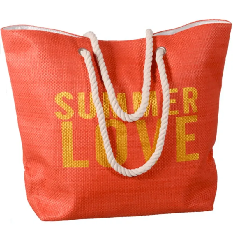 Borsa Mare Spiaggia Con Manici In Corda Summer Love 50 X 38 X 17 Cm Rossa Prezzo Scontato