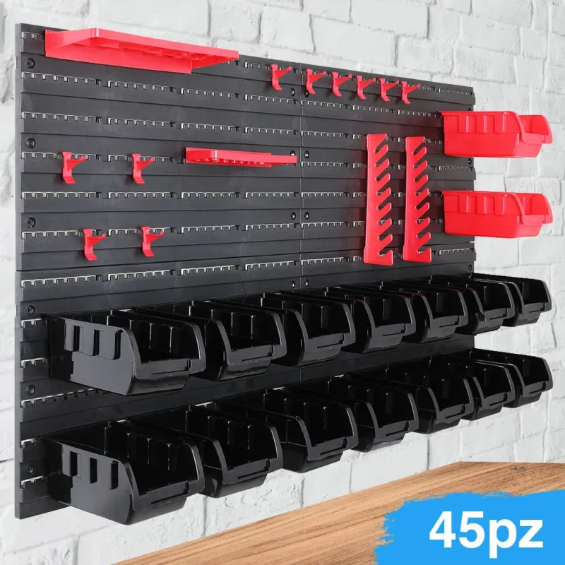 Pannello da Parete 45pz Portautensili Contenitori Porta Attrezzi Officina Garage Ultime Pezzi