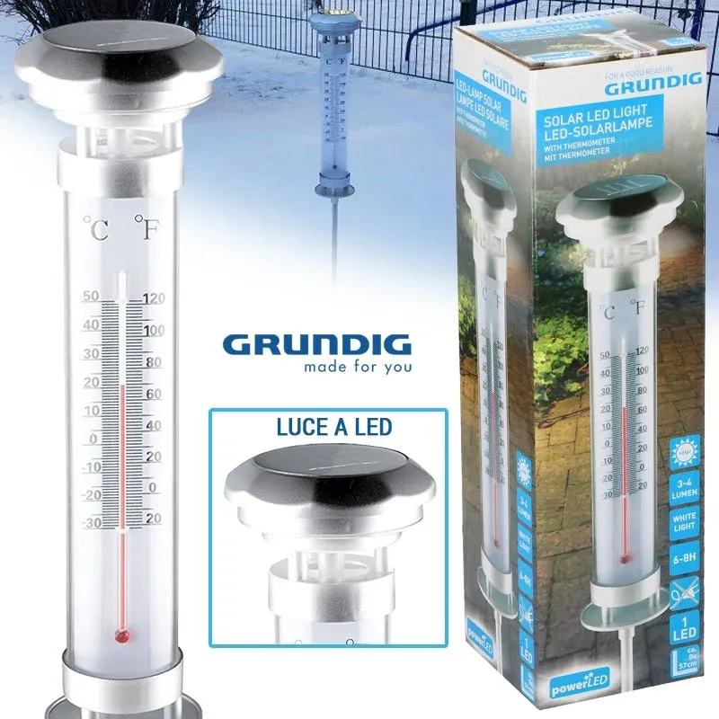 Lampada A 1 Led Energia Solare Con Termometro Paletto 57cm Luce Giardino Grundig Prezzo Scontato