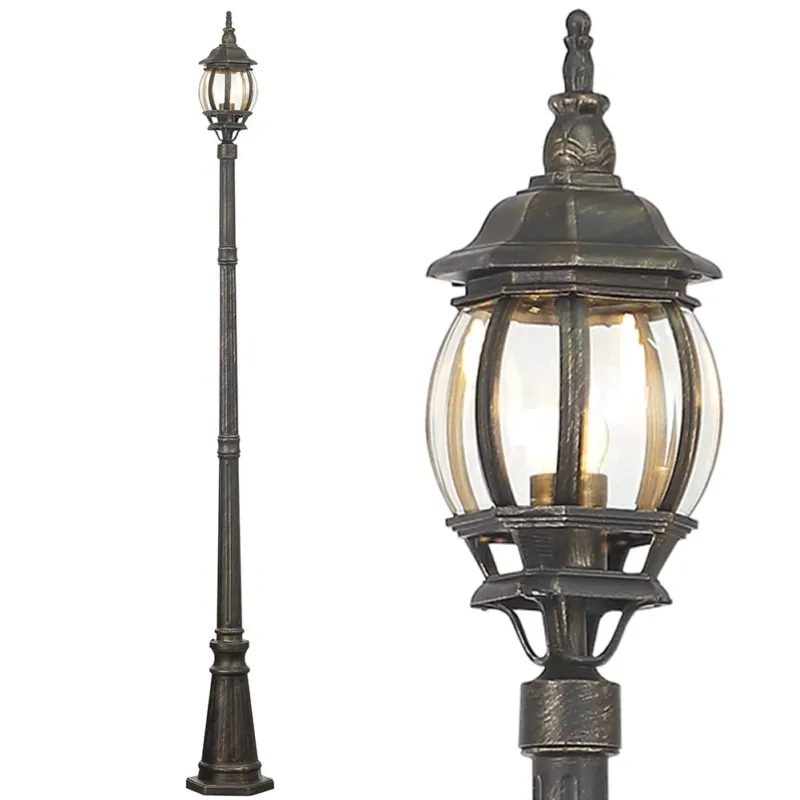 Lampione Vittoriano Classico da Giardino Lampada Esterno Alluminio 202cm Ottone Must-Have