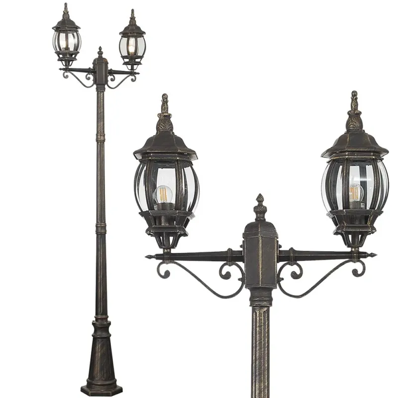 Prezzo Ridotto Lampione Vittoriano Classico da Giardino 2 Lanterne in Alluminio Ottone 202cm